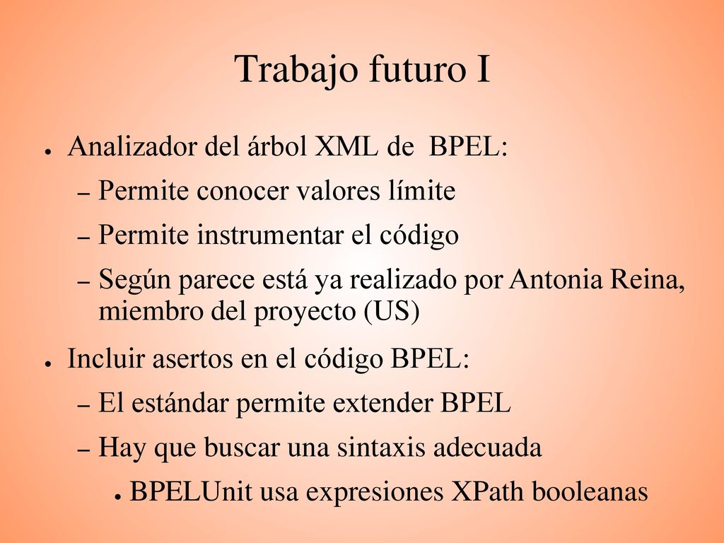 Trabajo futuro I Analizador del árbol XML de BPEL: