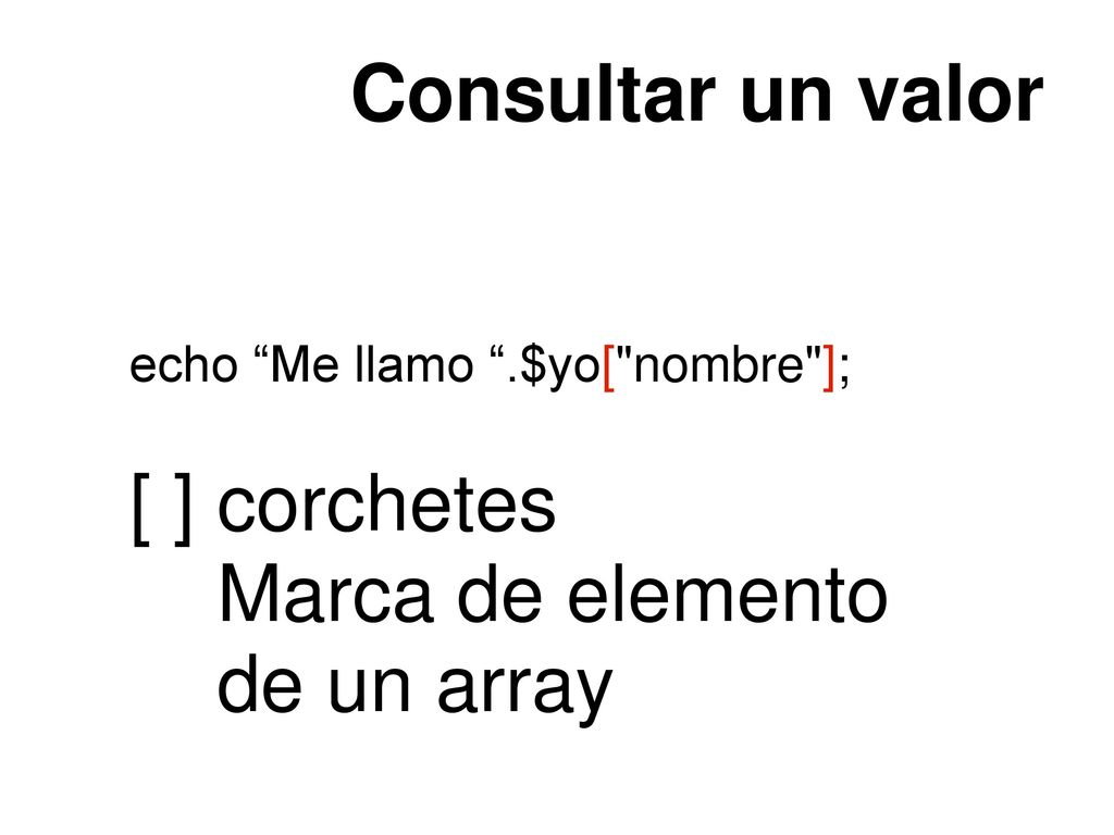 Consultar un valor [ ] corchetes Marca de elemento de un array
