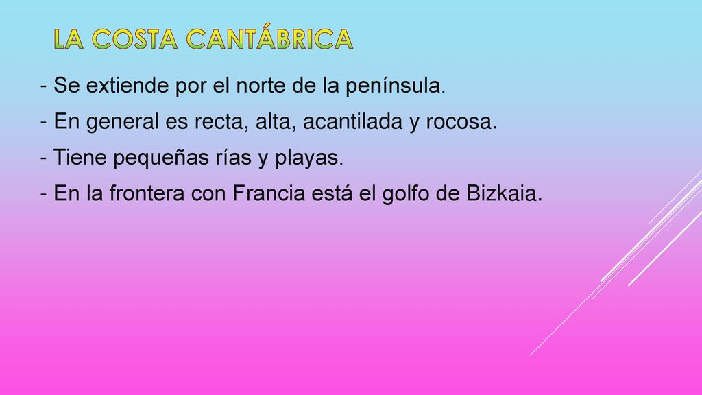 LA COSTA cantábrica - Se extiende por el norte de la península.