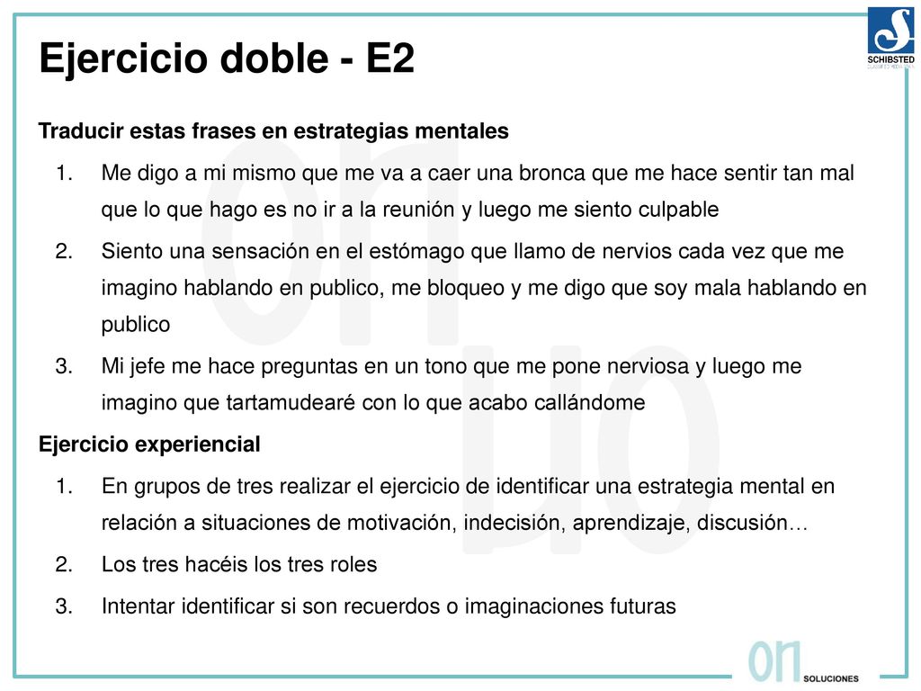 Ejercicio doble - E2 Traducir estas frases en estrategias mentales