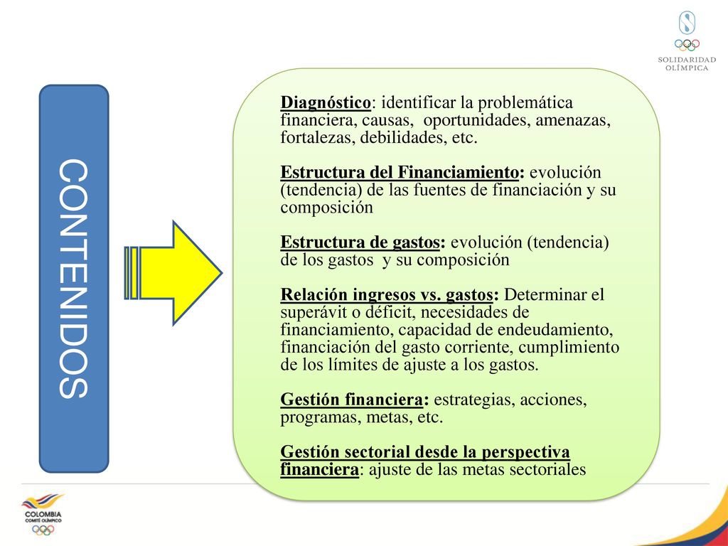 CONTENIDOS Diagnóstico: identificar la problemática financiera, causas, oportunidades, amenazas, fortalezas, debilidades, etc.