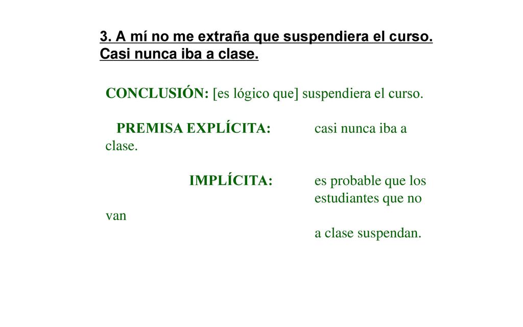 3. A mí no me extraña que suspendiera el curso. Casi nunca iba a clase.