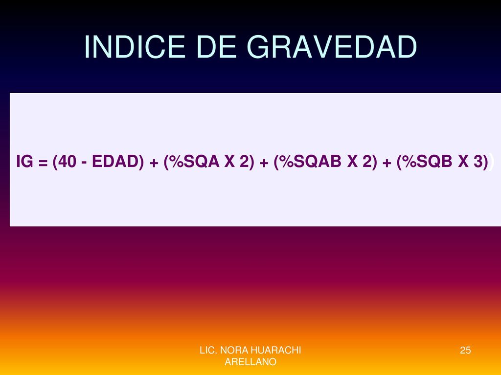 IG = (40 - EDAD) + (%SQA X 2) + (%SQAB X 2) + (%SQB X 3))