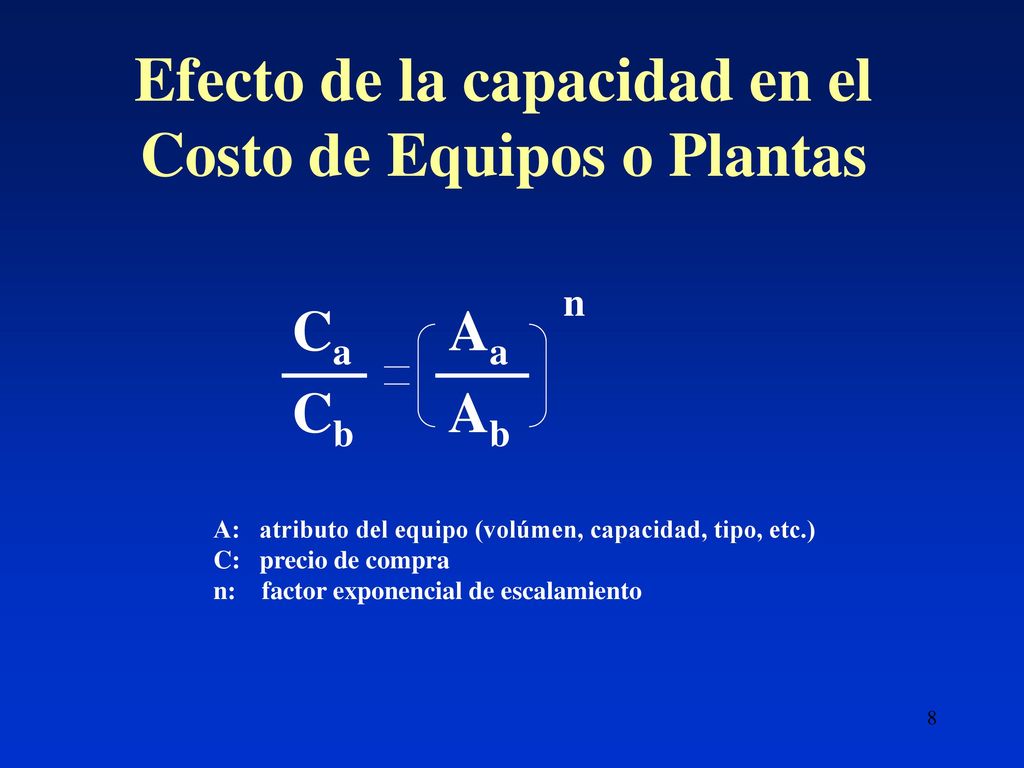 Efecto de la capacidad en el Costo de Equipos o Plantas