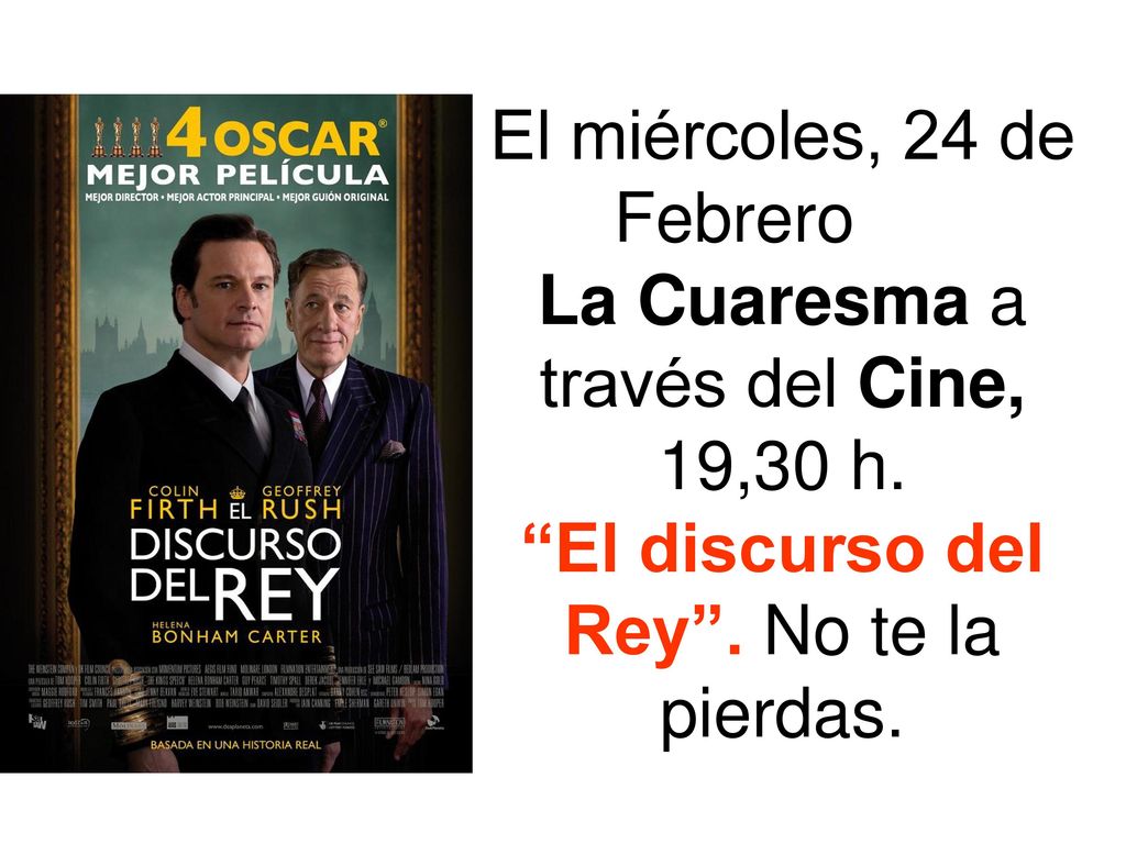 El miércoles, 24 de Febrero. La Cuaresma a través del Cine, 19,30 h