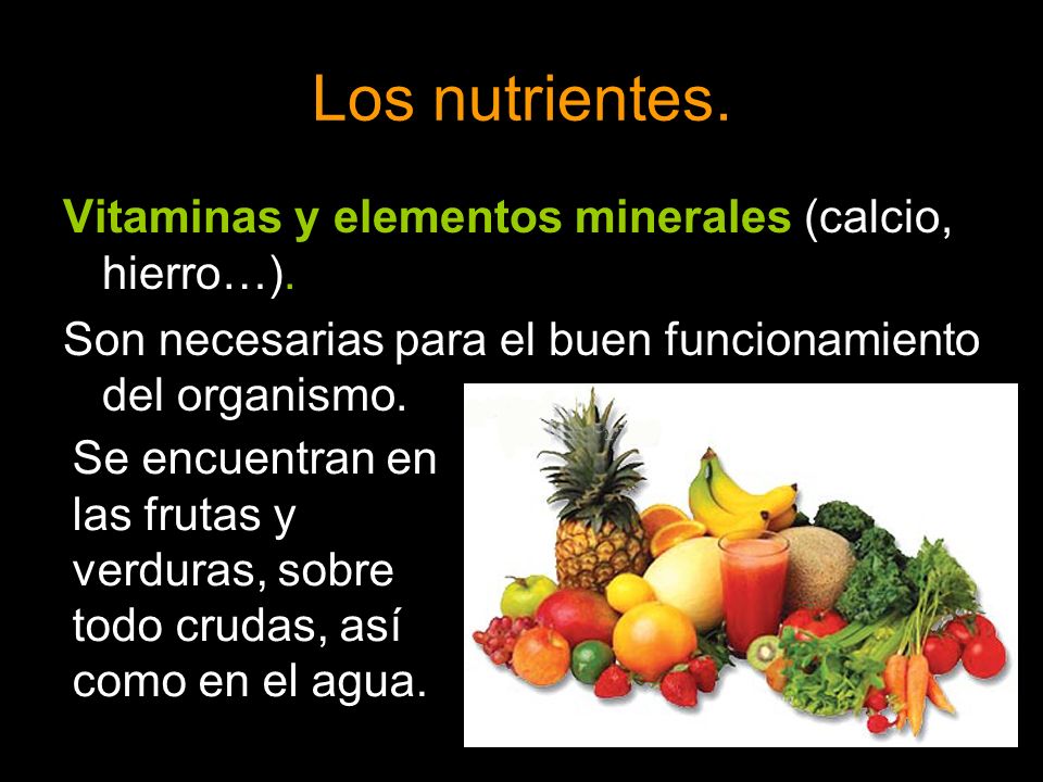 Los nutrientes. Vitaminas y elementos minerales (calcio, hierro…).