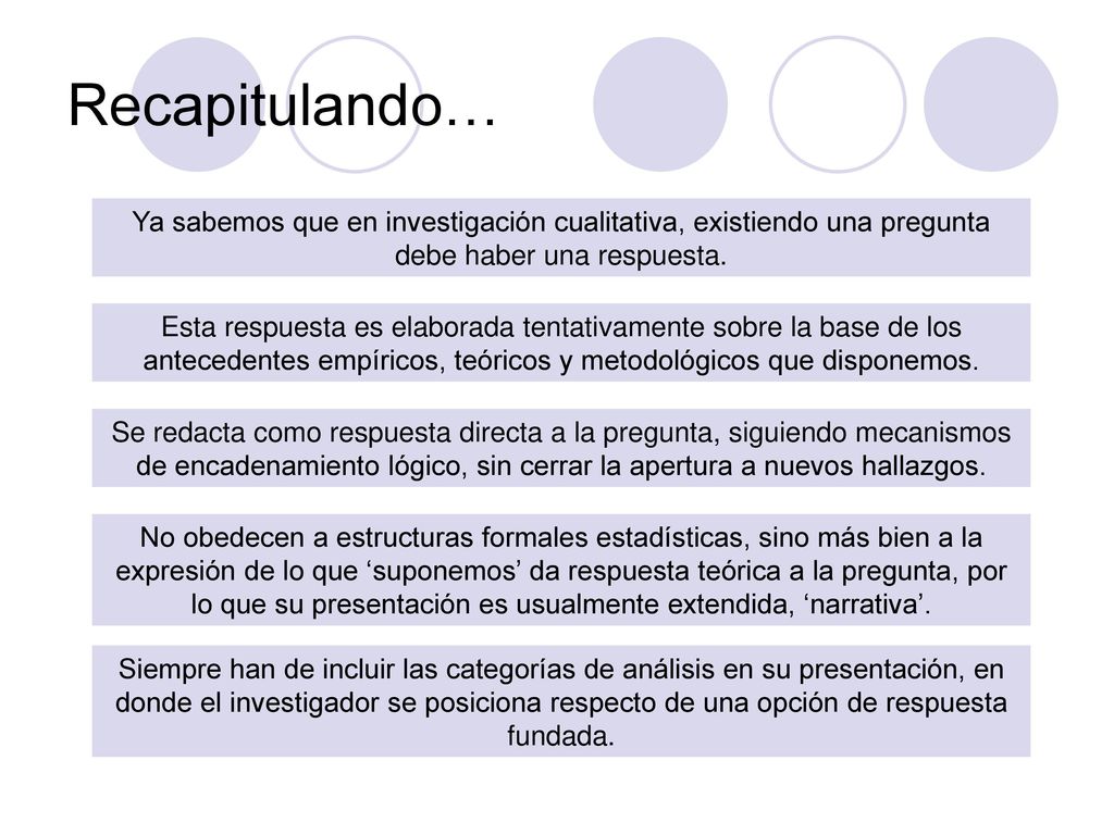Recapitulando… Ya sabemos que en investigación cualitativa, existiendo una pregunta debe haber una respuesta.