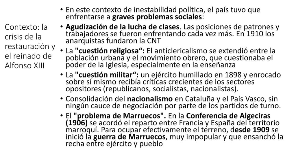 Contexto: la crisis de la restauración y el reinado de Alfonso XIII