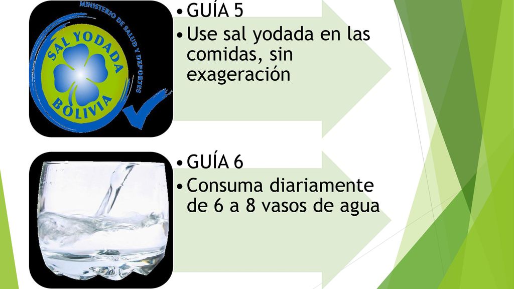 GUÍA 5 Use sal yodada en las comidas, sin exageración.