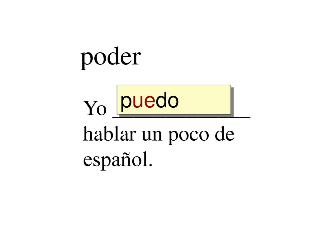 poder puedo pued poder pod Yo _____________ hablar un poco de español.