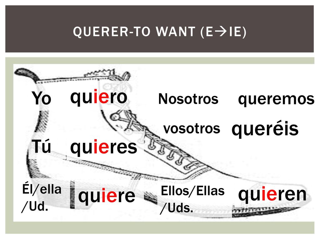 quiero queréis quieres quieren quiere Yo Tú queremos Nosotros vosotros