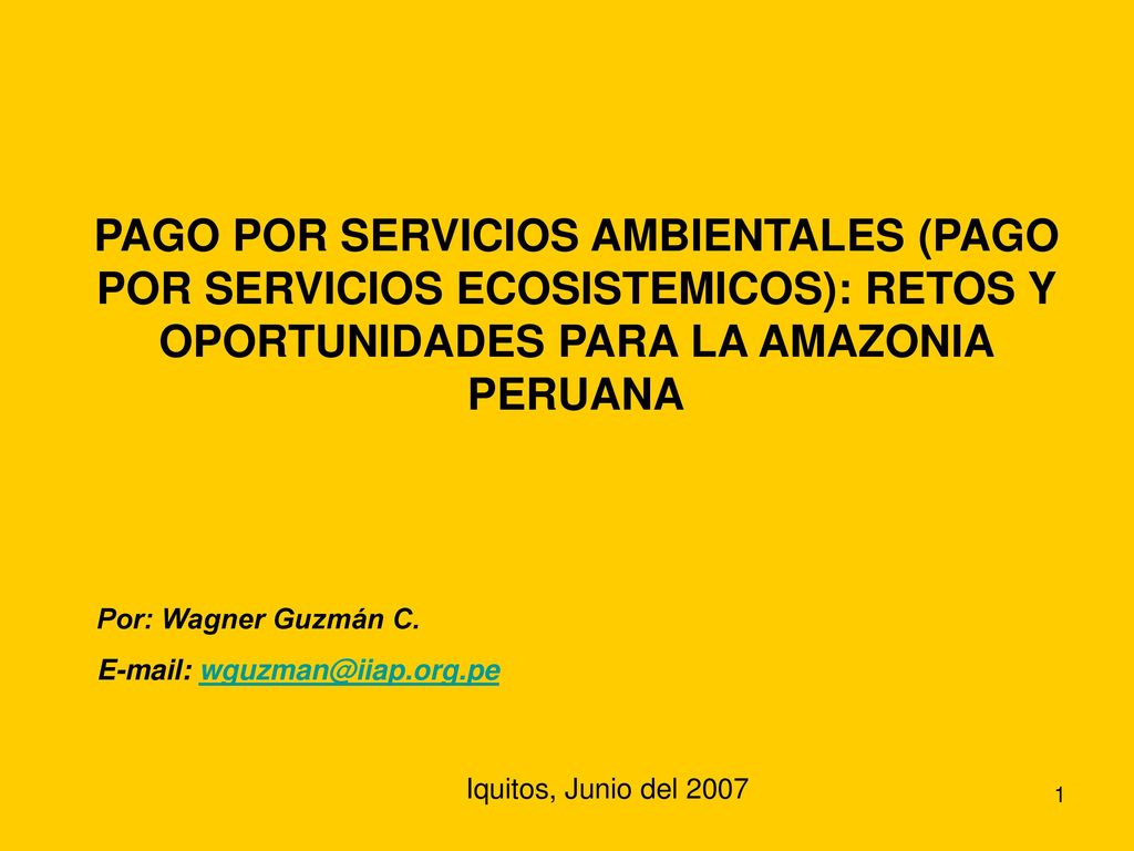 PAGO POR SERVICIOS AMBIENTALES (PAGO POR SERVICIOS ECOSISTEMICOS): RETOS Y OPORTUNIDADES PARA LA AMAZONIA PERUANA