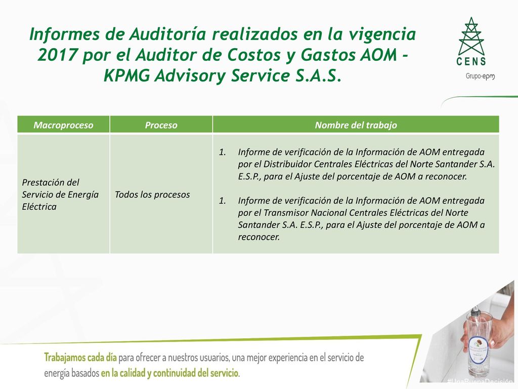 Informes de Auditoría realizados en la vigencia 2017 por el Auditor de Costos y Gastos AOM - KPMG Advisory Service S.A.S.