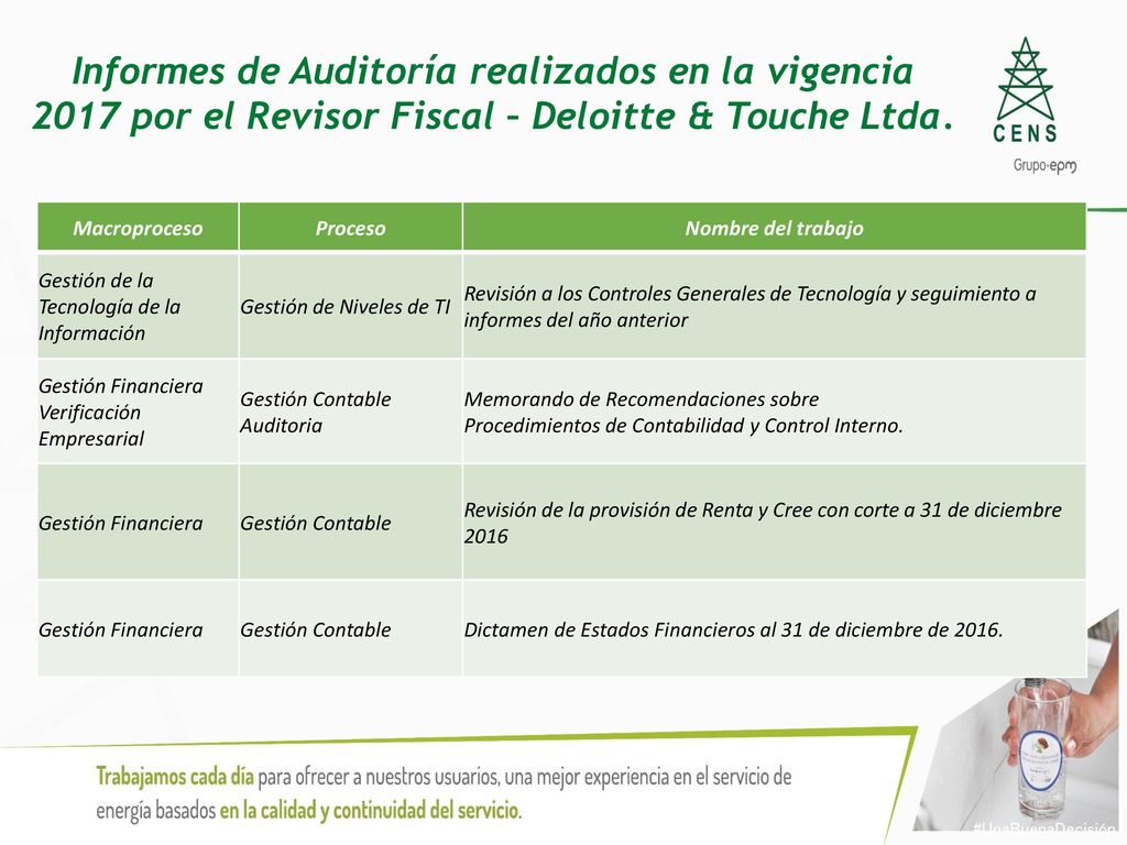 Informes de Auditoría realizados en la vigencia 2017 por el Revisor Fiscal – Deloitte & Touche Ltda.