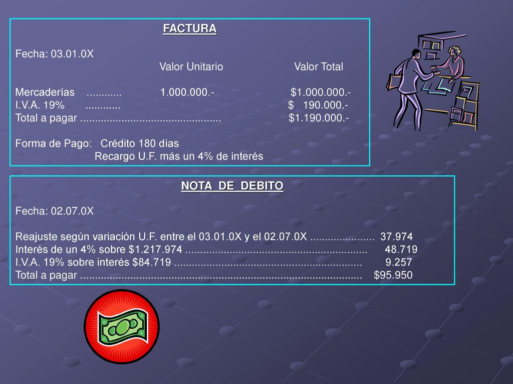 FACTURA NOTA DE DEBITO Fecha: X Valor Unitario Valor Total