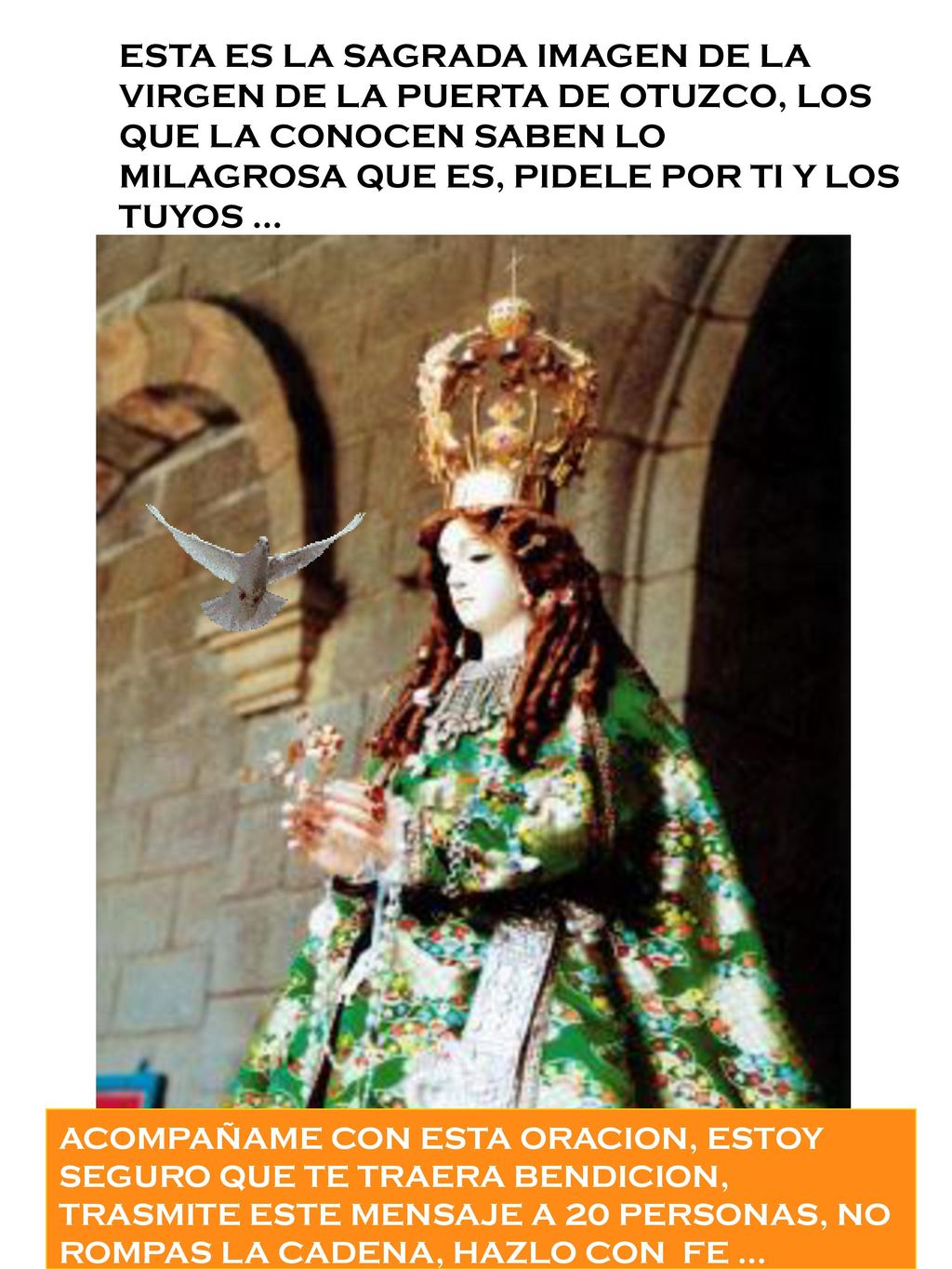 ESTA ES LA SAGRADA IMAGEN DE LA VIRGEN DE LA PUERTA DE OTUZCO, LOS QUE LA CONOCEN SABEN LO MILAGROSA QUE ES, PIDELE POR TI Y LOS TUYOS …