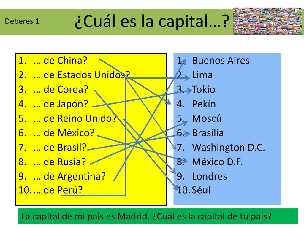 ¿Cuál es la capital… … de China … de Estados Unidos … de Corea