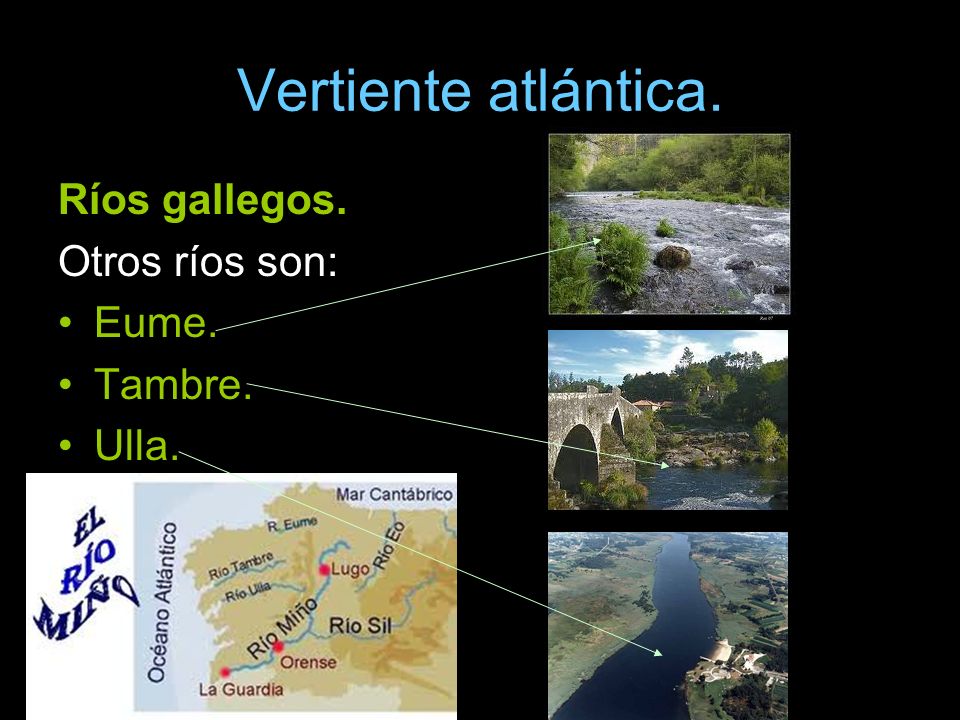 Vertiente atlántica. Ríos gallegos. Otros ríos son: Eume. Tambre.