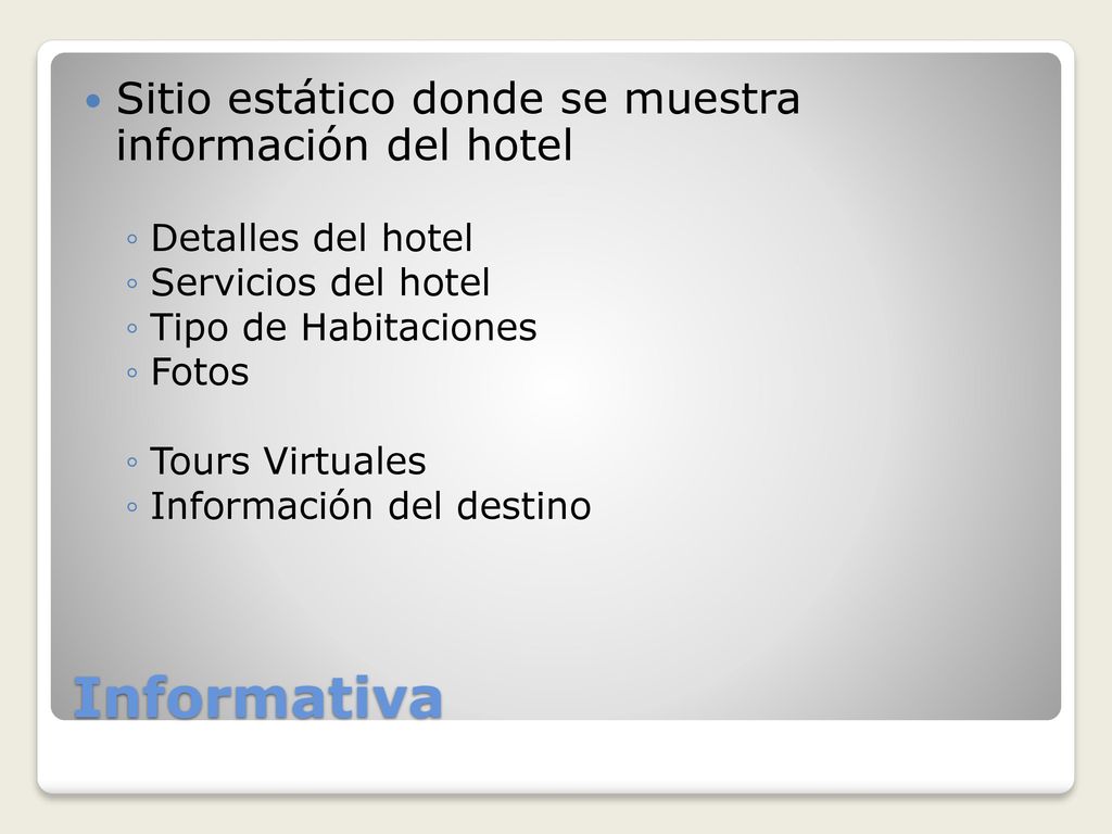 Informativa Sitio estático donde se muestra información del hotel