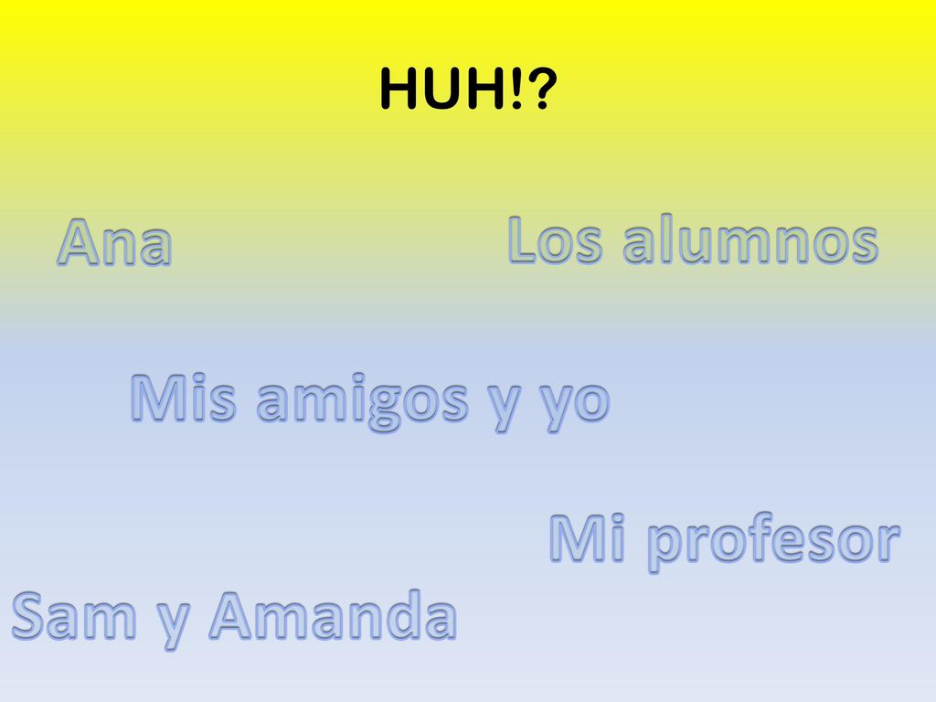 Ana Los alumnos Mis amigos y yo Mi profesor Sam y Amanda