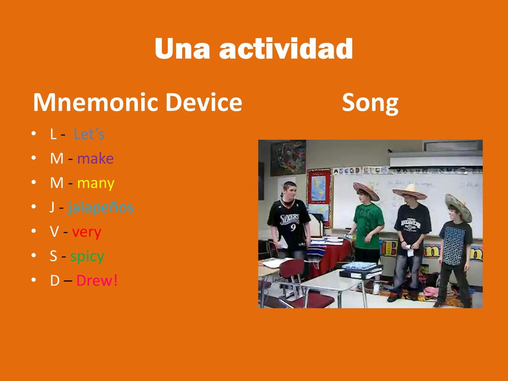 Una actividad Mnemonic Device Song L - Let’s M - make M - many