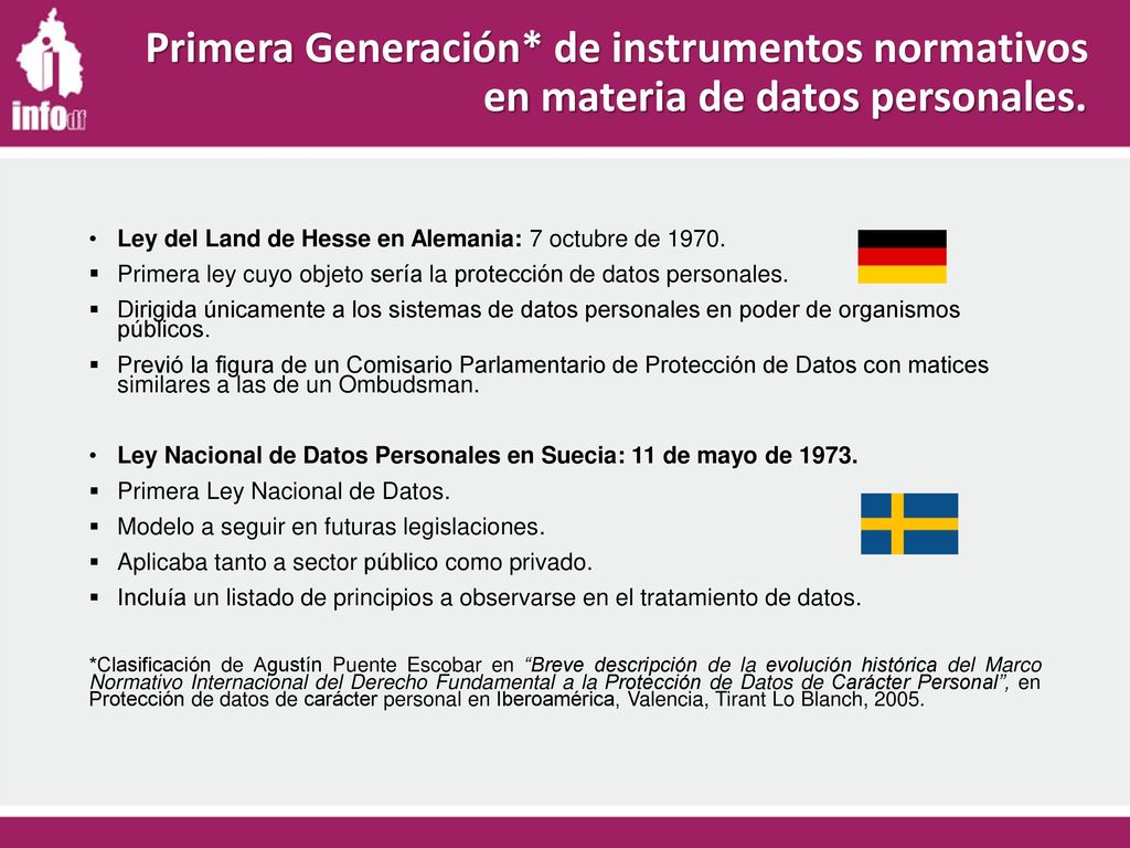 Primera Generación* de instrumentos normativos en materia de datos personales.
