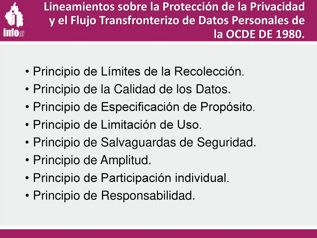 Lineamientos sobre la Protección de la Privacidad y el Flujo Transfronterizo de Datos Personales de la OCDE DE 1980.