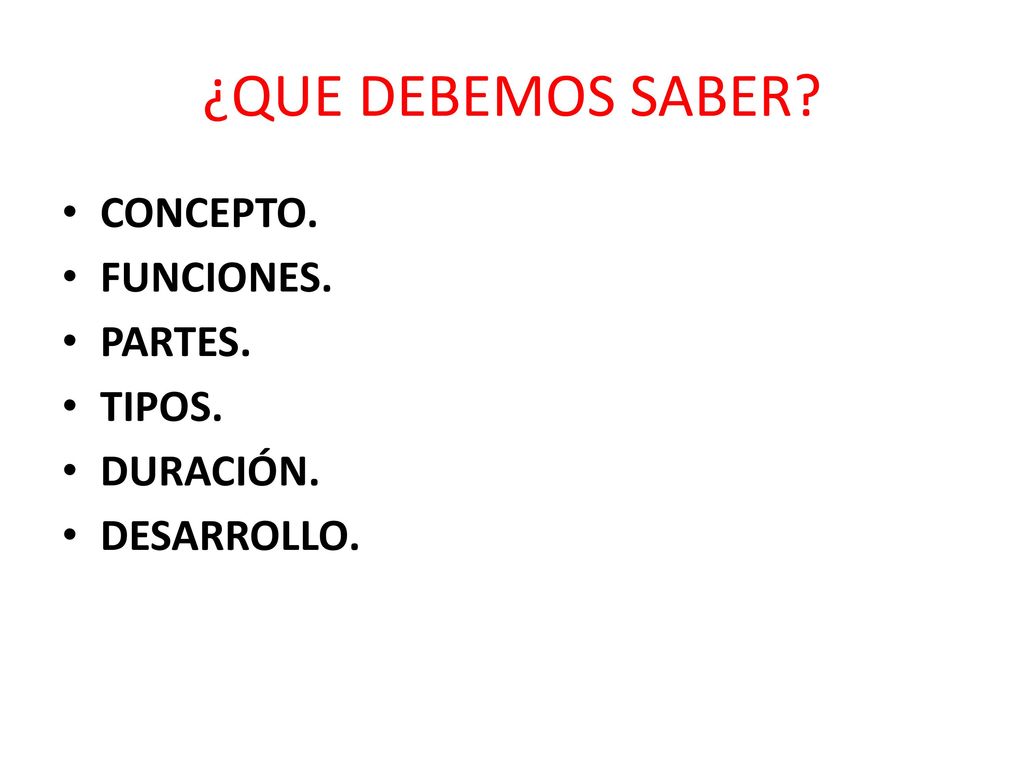 ¿QUE DEBEMOS SABER CONCEPTO. FUNCIONES. PARTES. TIPOS. DURACIÓN.