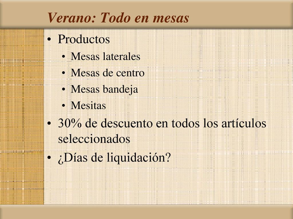 Verano: Todo en mesas Productos