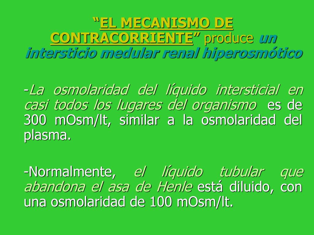 EL MECANISMO DE CONTRACORRIENTE produce un intersticio medular renal hiperosmótico