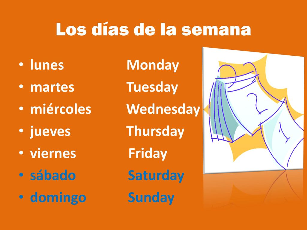Los días de la semana lunes Monday martes Tuesday miércoles Wednesday