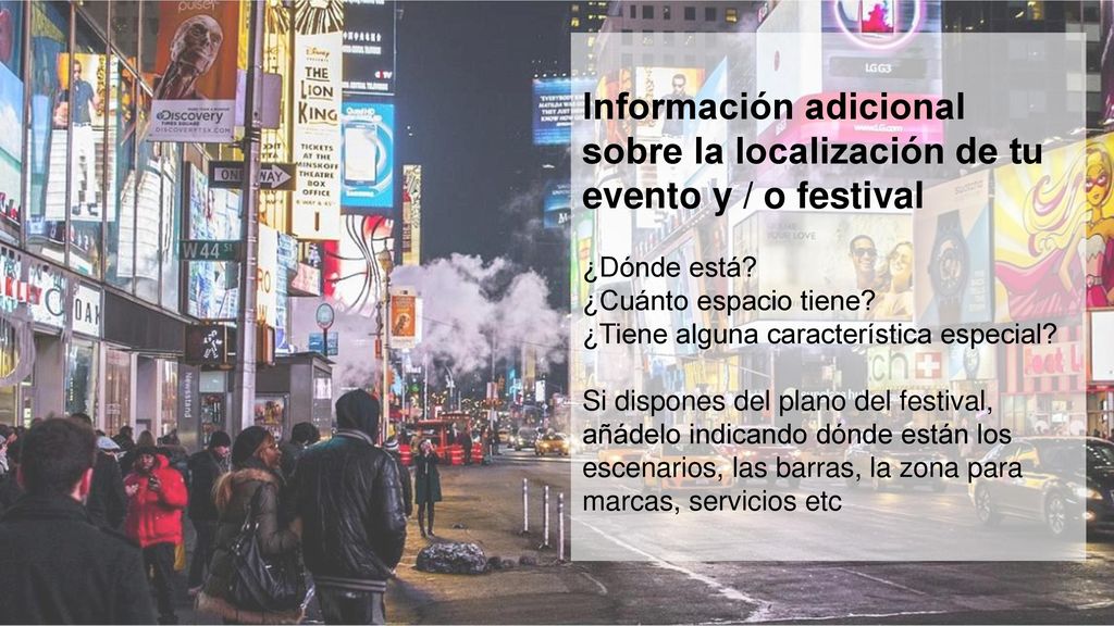 Información adicional sobre la localización de tu evento y / o festival