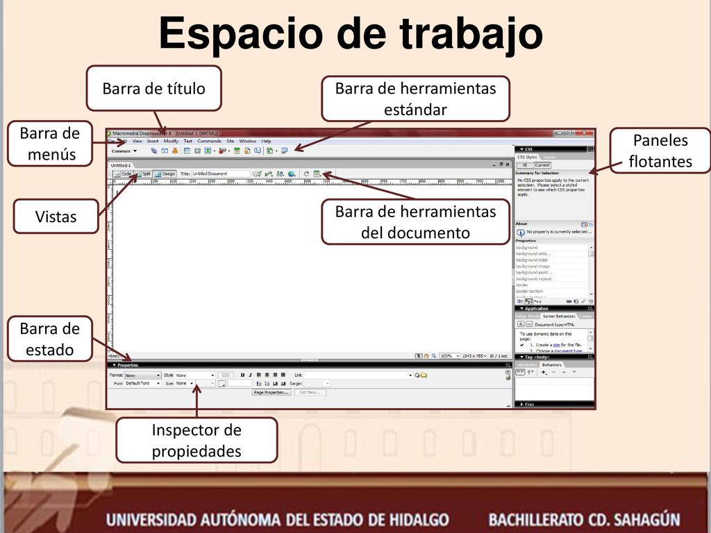 Espacio de trabajo Barra de título Barra de herramientas estándar