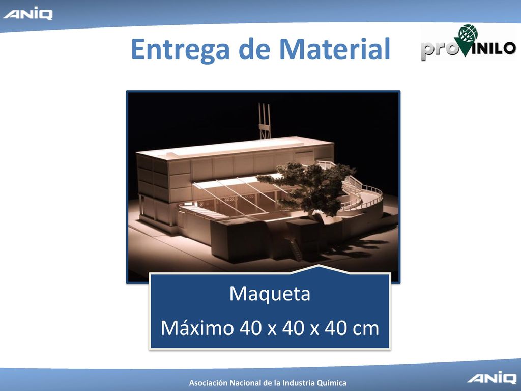 Entrega de Material Maqueta Máximo 40 x 40 x 40 cm