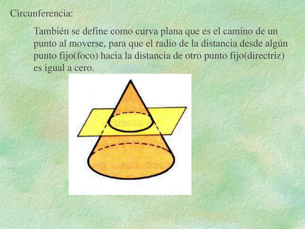 Circunferencia: También se define como curva plana que es el camino de un. punto al moverse, para que el radio de la distancia desde algún.