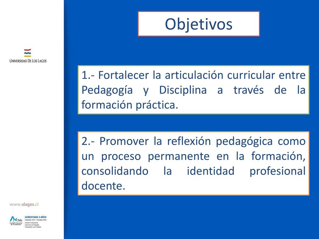 Objetivos 1.- Fortalecer la articulación curricular entre Pedagogía y Disciplina a través de la formación práctica.