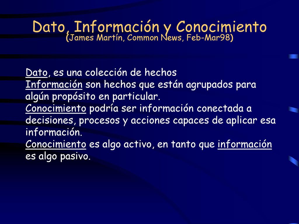 Dato, Información y Conocimiento (James Martín, Common News, Feb-Mar98)
