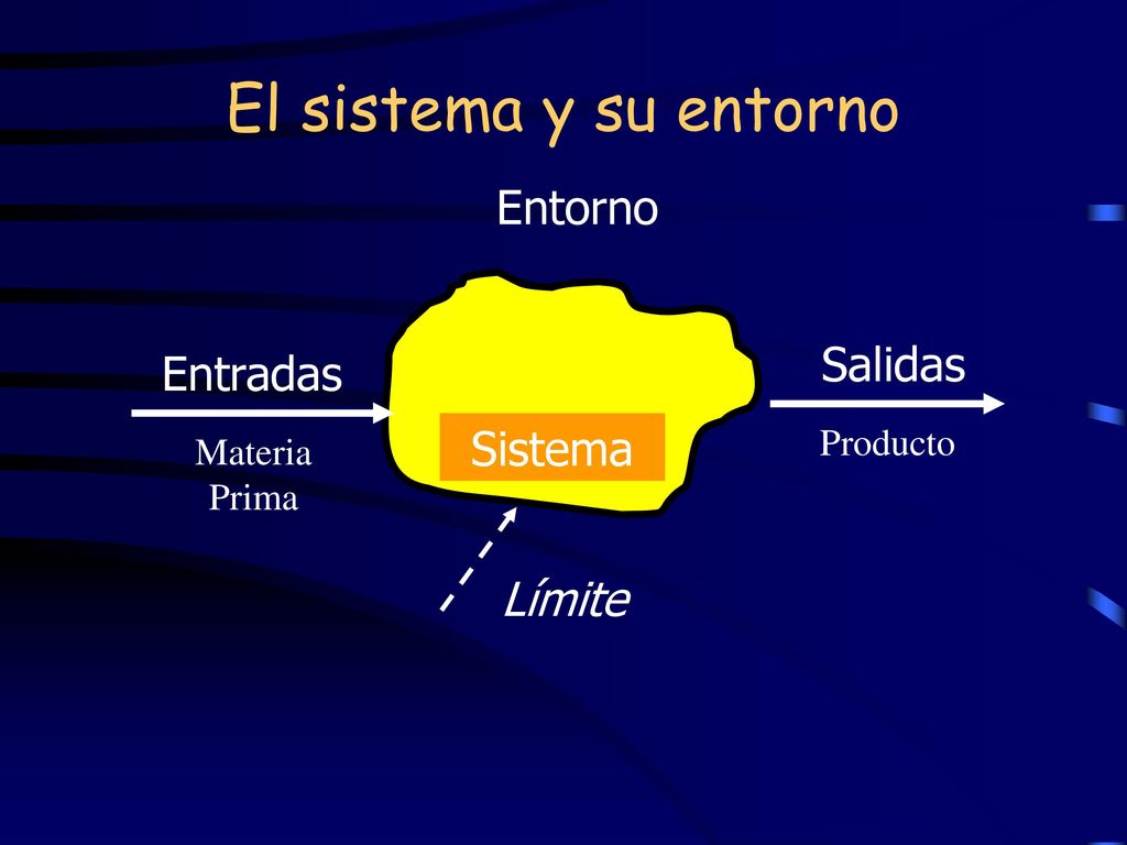 El sistema y su entorno Entorno Salidas Entradas Sistema Límite