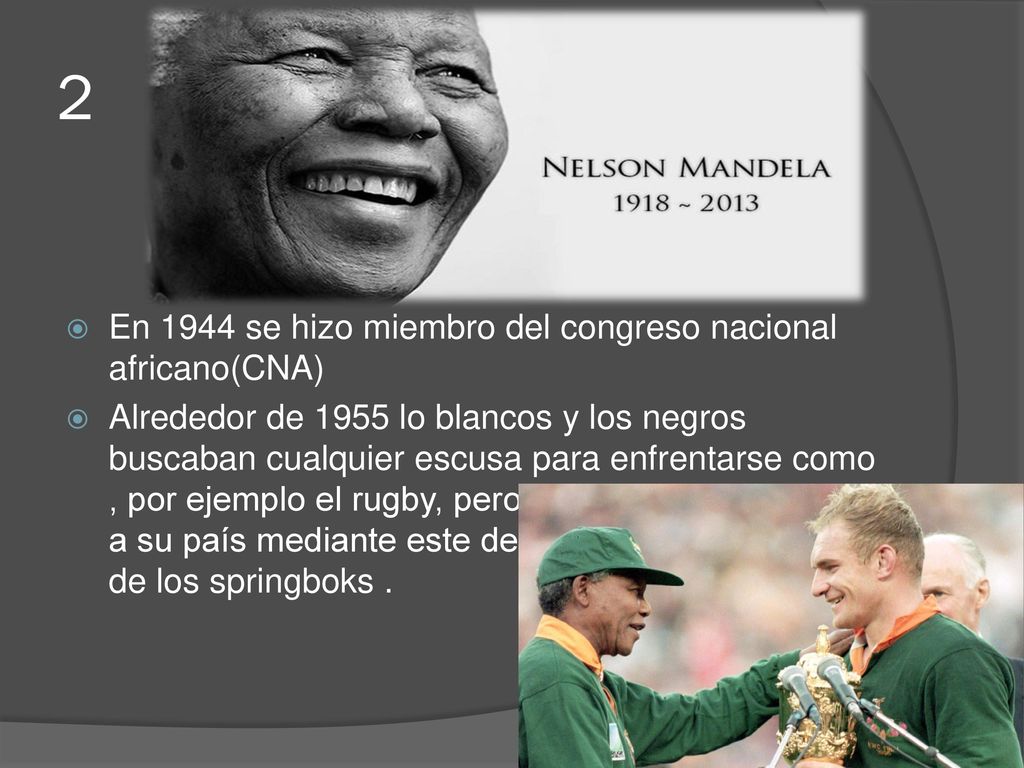 2 En 1944 se hizo miembro del congreso nacional africano(CNA)