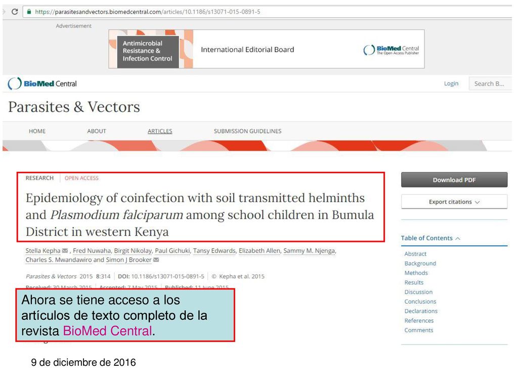 Ahora se tiene acceso a los artículos de texto completo de la revista BioMed Central.