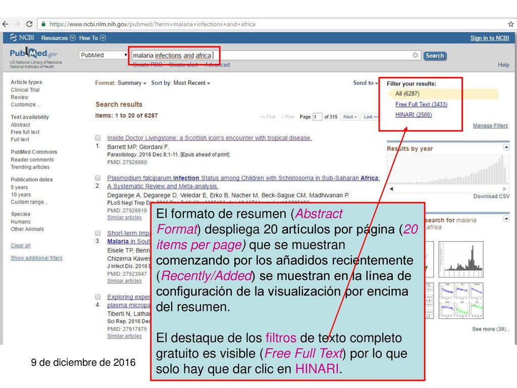 El formato de resumen (Abstract Format) despliega 20 artículos por página (20 items per page) que se muestran comenzando por los añadidos recientemente (Recently/Added) se muestran en la línea de configuración de la visualización por encima del resumen.
