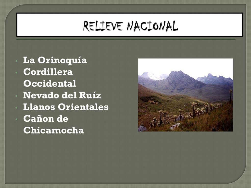 RELIEVE NACIONAL La Orinoquía Cordillera Occidental Nevado del Ruíz