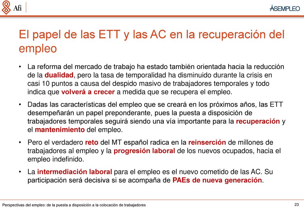 El papel de las ETT y las AC en la recuperación del empleo