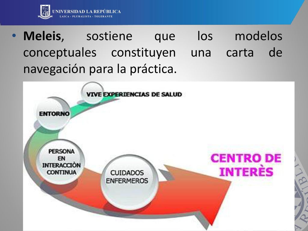 Meleis, sostiene que los modelos conceptuales constituyen una carta de navegación para la práctica.