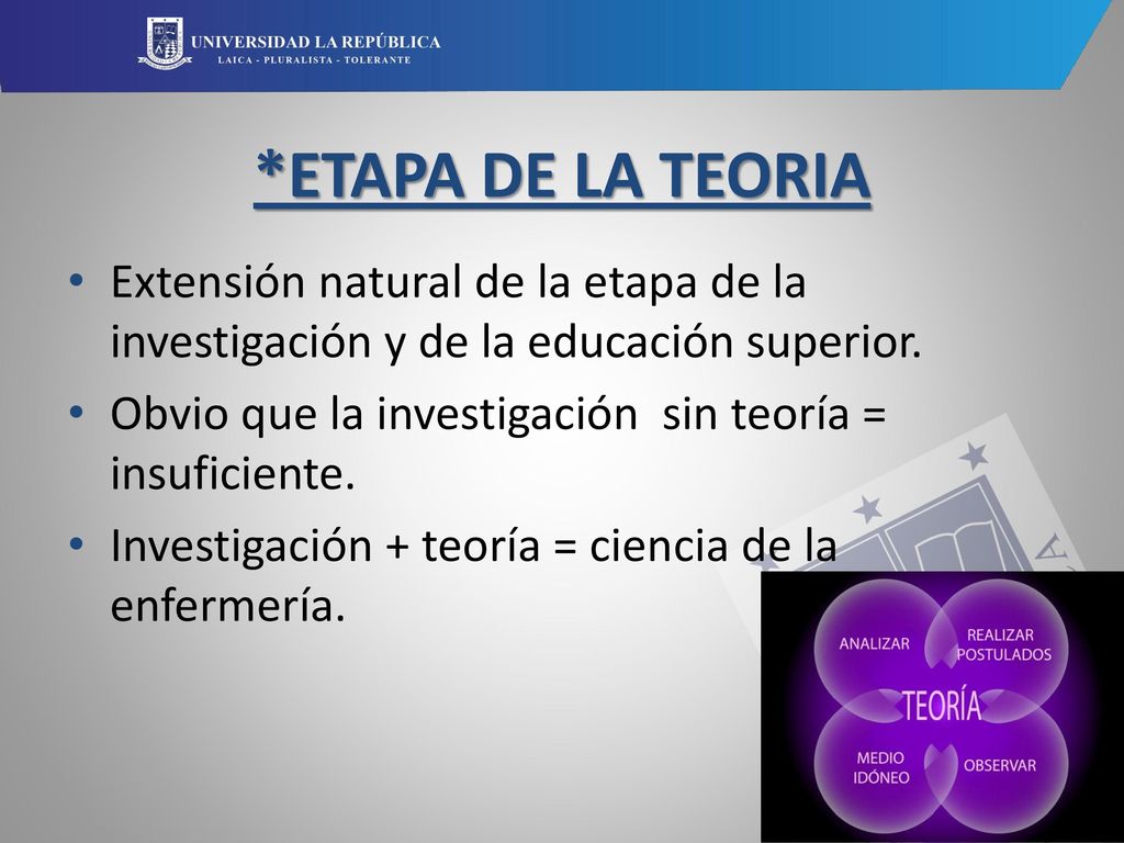 *ETAPA DE LA TEORIA Extensión natural de la etapa de la investigación y de la educación superior.