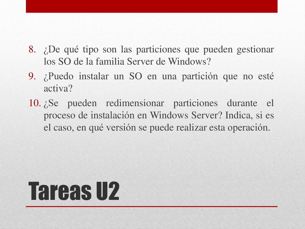 ¿De qué tipo son las particiones que pueden gestionar los SO de la familia Server de Windows
