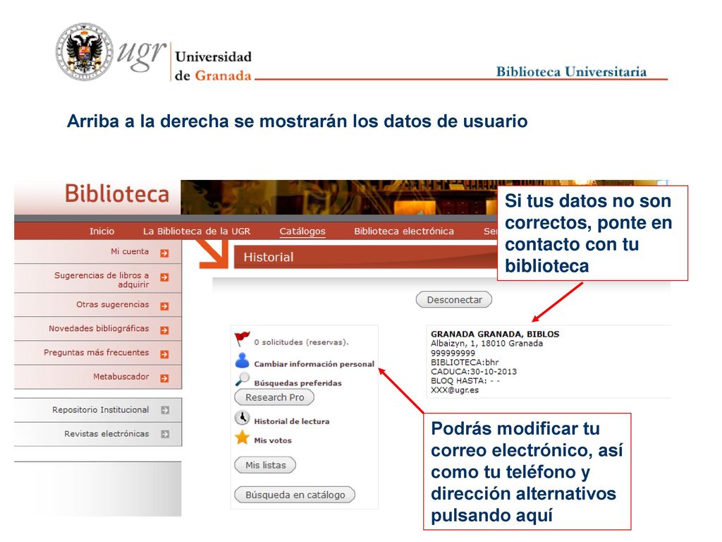 Arriba a la derecha se mostrarán los datos de usuario