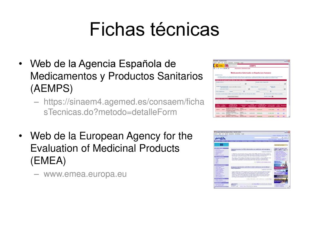 Fichas técnicas Web de la Agencia Española de Medicamentos y Productos Sanitarios (AEMPS)