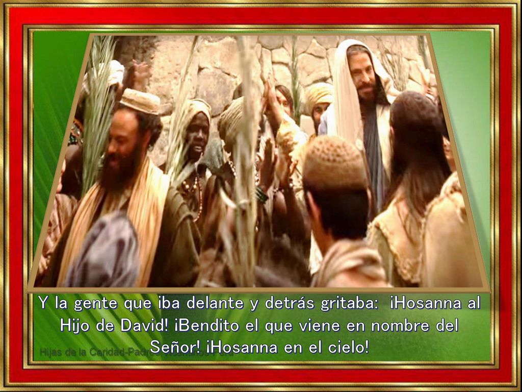 Y la gente que iba delante y detrás gritaba: ¡Hosanna al Hijo de David