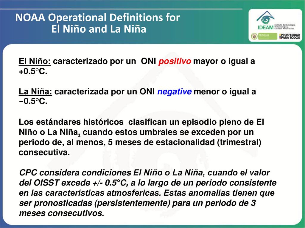 NOAA Operational Definitions for El Niño and La Niña